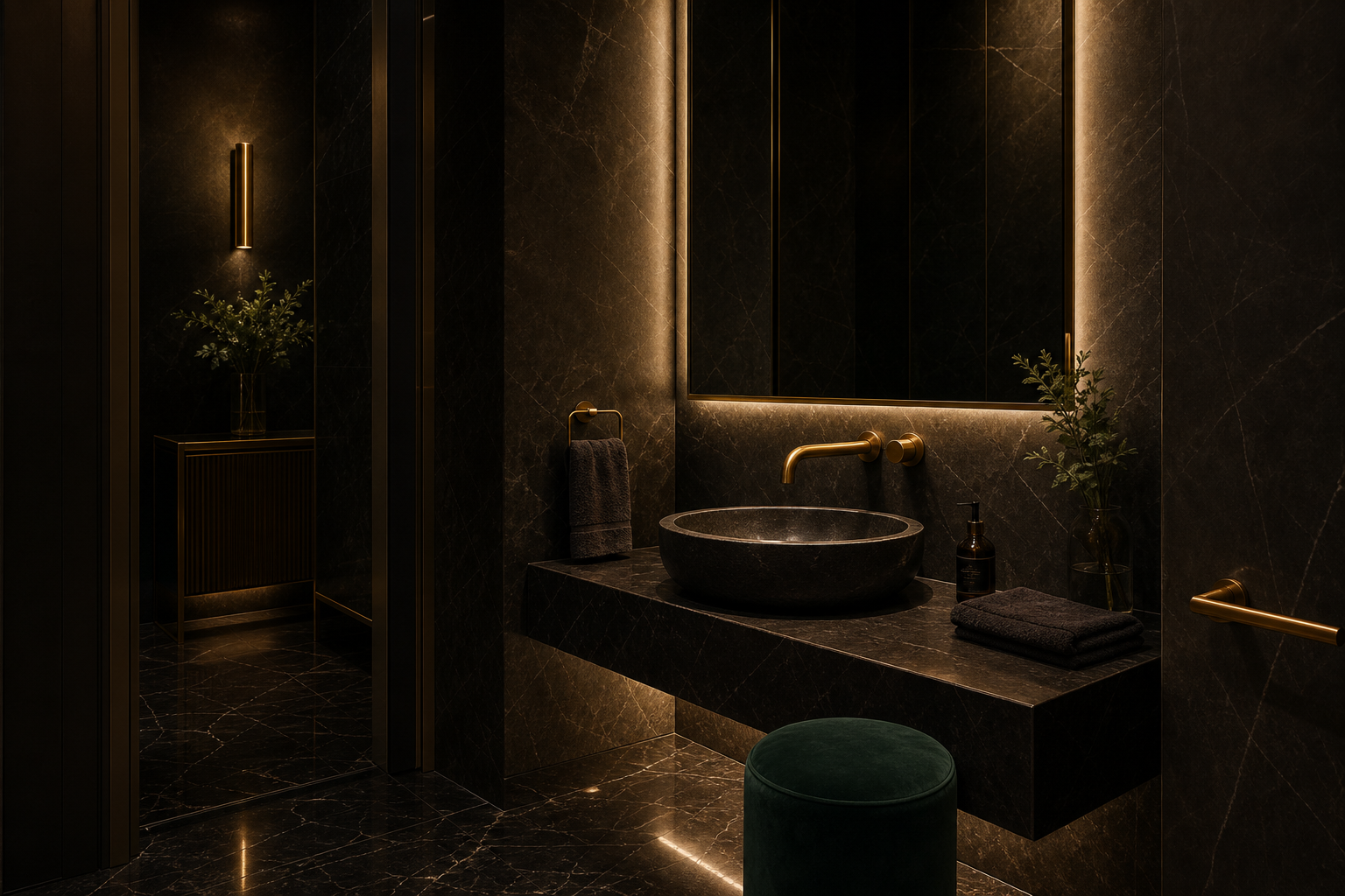 Bagno clienti premium con finiture ottone