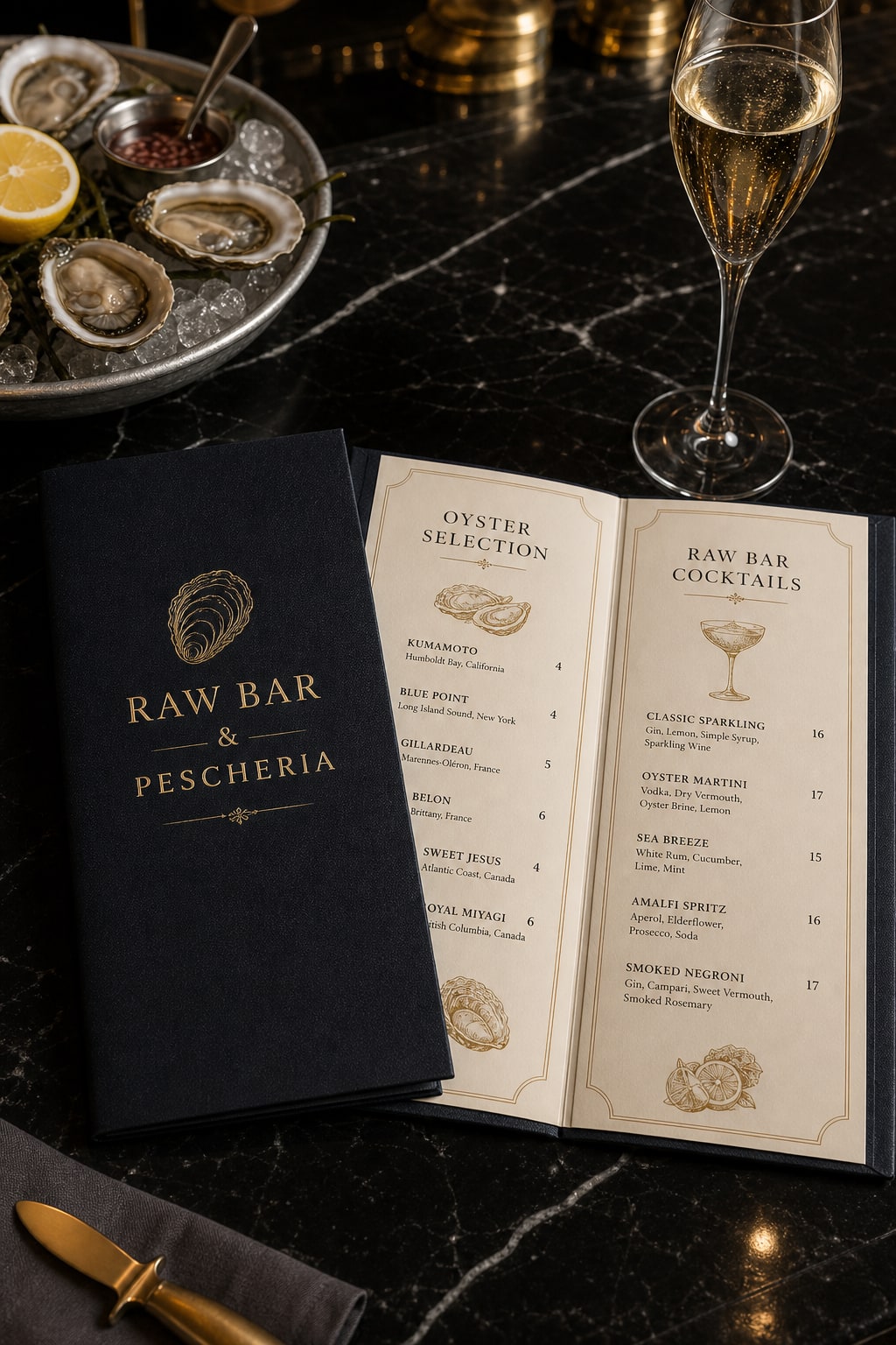 Mockup menu cartaceo raw bar